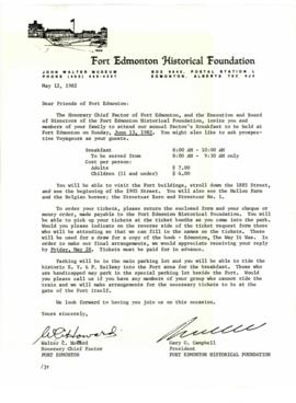 Letter from the Fort Edmonton Historical Foundation