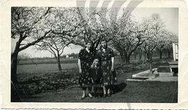 Raifta Lacosta, Stalla Gaudun and Teddy on Lacosta farm in Niagara on the Lake circa 1951