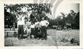 Stalla, Nick Gaudun with 2 sons and Korkozas, late 1940's