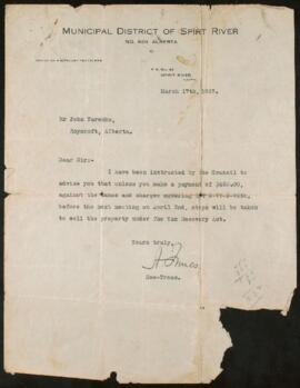 Letter of Secretary-Treasurer to Yaremko, March 17, 1927
