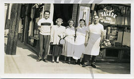 Nick and Stalla Gaudun by their business Red and White with Peter, Aunt Gladys, Mrs. Hrenchuk. Circa mid 50's