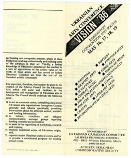 Brochure of Ukrainian Arts Conference "Vision '86", Edmonton