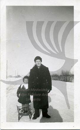Nick Gaudun and his second son Stif (Stephen) circa 1946, Ansonville ON