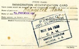 Anna Melnychuk's Immigration Identification Card