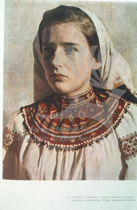 A girl wearing sylianka (necklace). Lemkos. L'viv region.