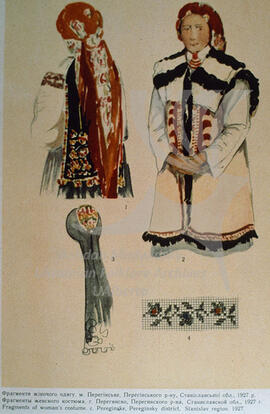 Fragments of women's costume. Perehins'ke town, Perehins'ke district, Stanislav region. 1927.