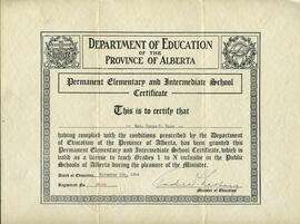 Permanent Elementary and Intermediate School Certificate for Doris Kule