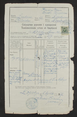 Adam Klymchuk's Certificate of Birth and Baptism