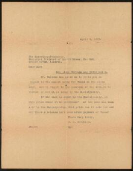Letter of Secretary-Treasurer to Yaremko, April 1, 1937
