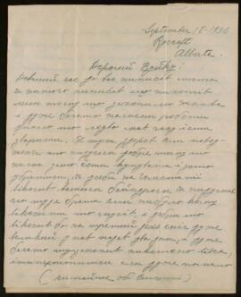 Kotek to Yaremko September 18, 1936