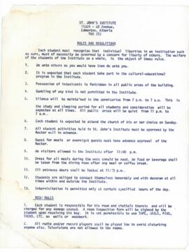 Lahola's collection of information from St. John's Institute. Rules and Regulations 1975/1976