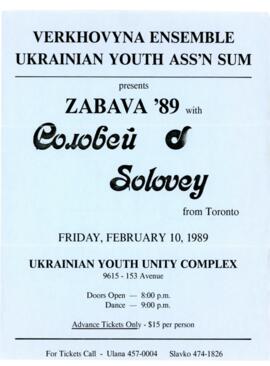 Brochure of Verkhovyna Ensemble's Zabava'89, Toronto