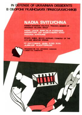 Brochure "In defense of Ukrainian dissidents" featuring Nadiya Svitlychna