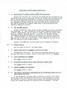 Fulfillment of 1977 Congress Resolutions