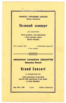 Program of UCC Grand Concert to commemorate Ivan Franko, Edmonton