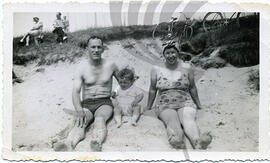 Nick and Stalla Gaudun with little Steve, Ansonville beach circa 1945